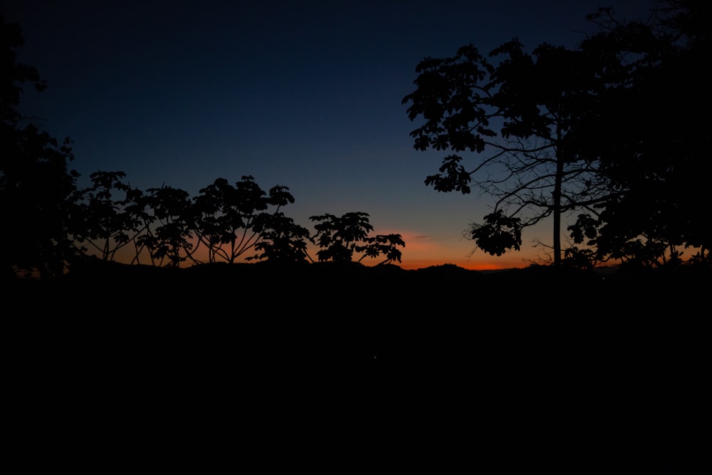 the sun is setting behind some trees