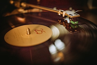 a record player with a flower on top of it