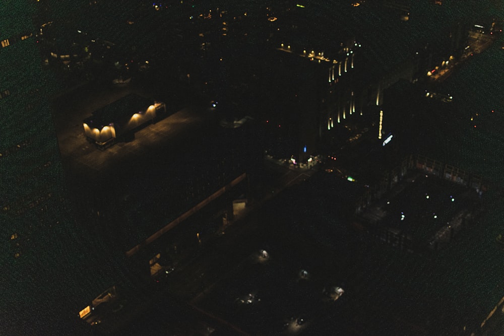 an aerial view of a city at night