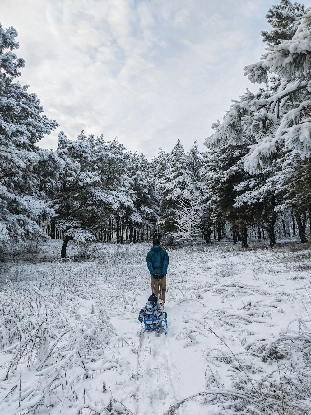 a man riding skis down a snow covered slope