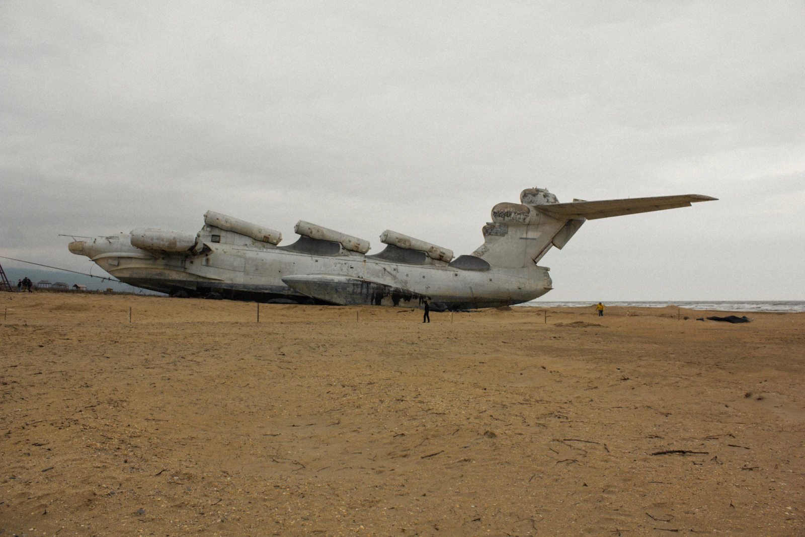 The Lun, a Soviet ekranoplan, beached on the Caspian shore — Derbent, Russia