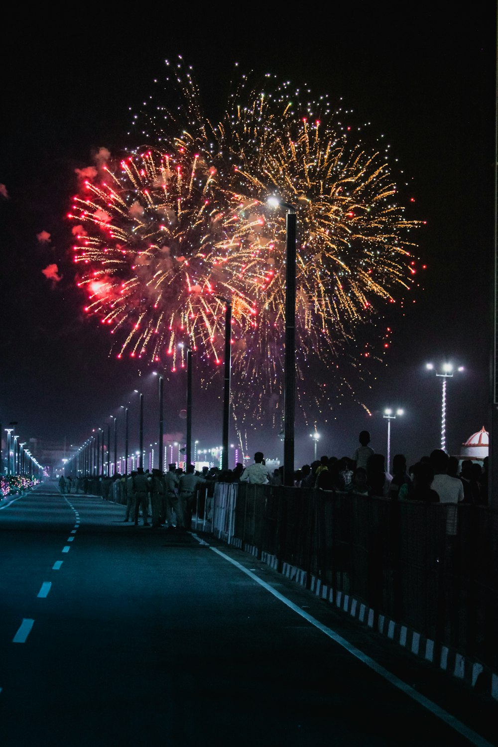 fireworks are lit up in the night sky