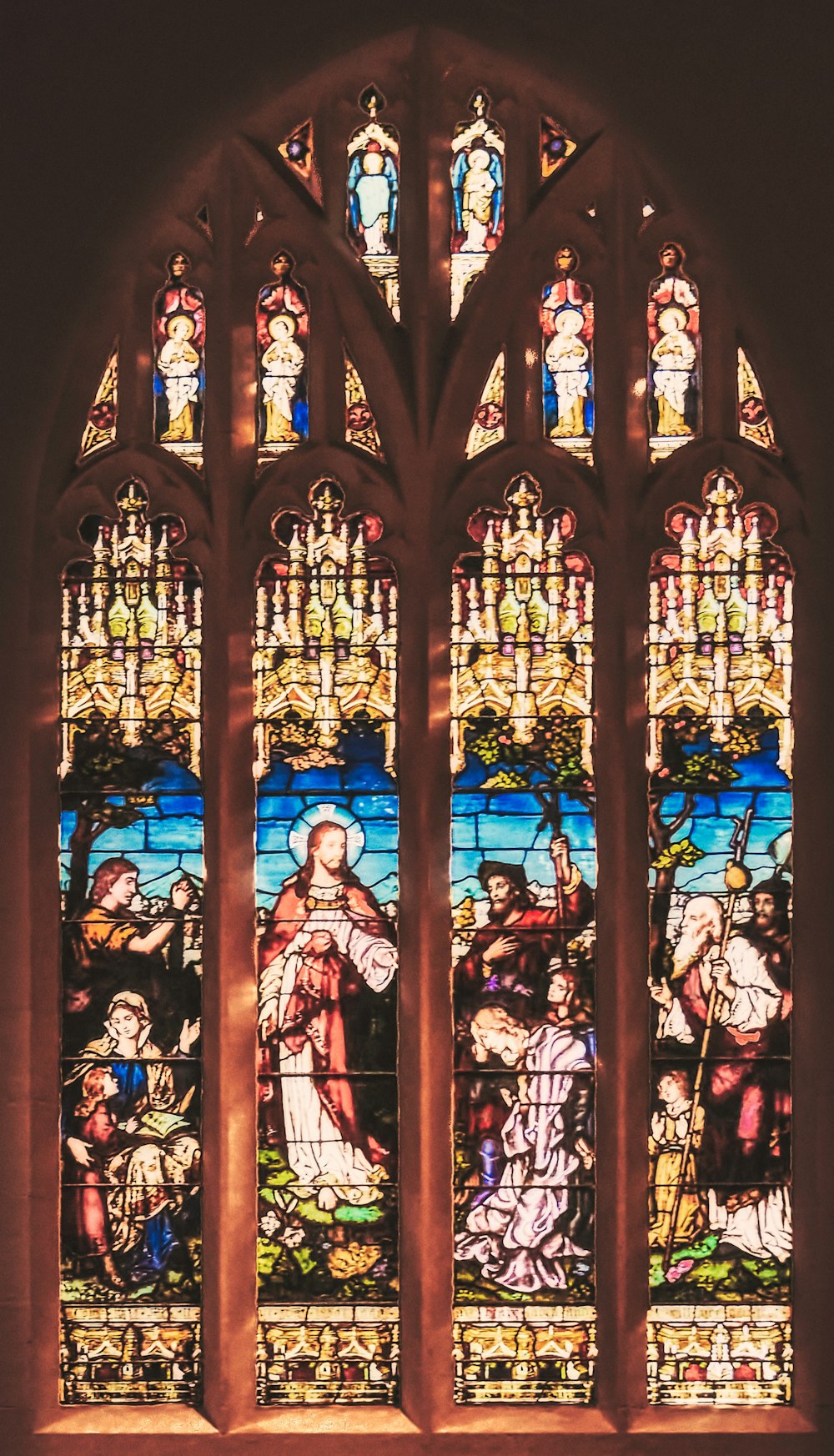 a stained glass window in a church