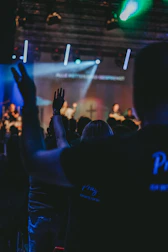 Crowd swaying together in a dimly lit venue, united by music’s energy.