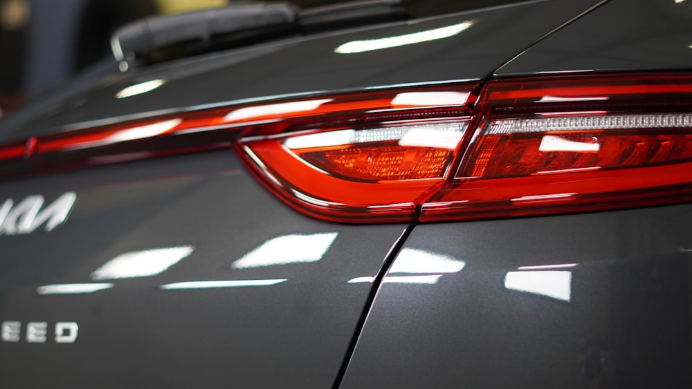 a close up of the tail light of a car