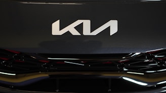 a close up of the front grill of a car