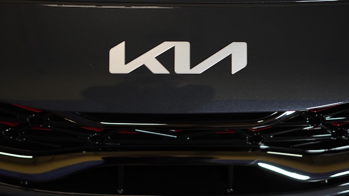 a close up of the front grill of a car