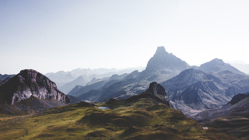 a mountain range with a lake in the middle of it