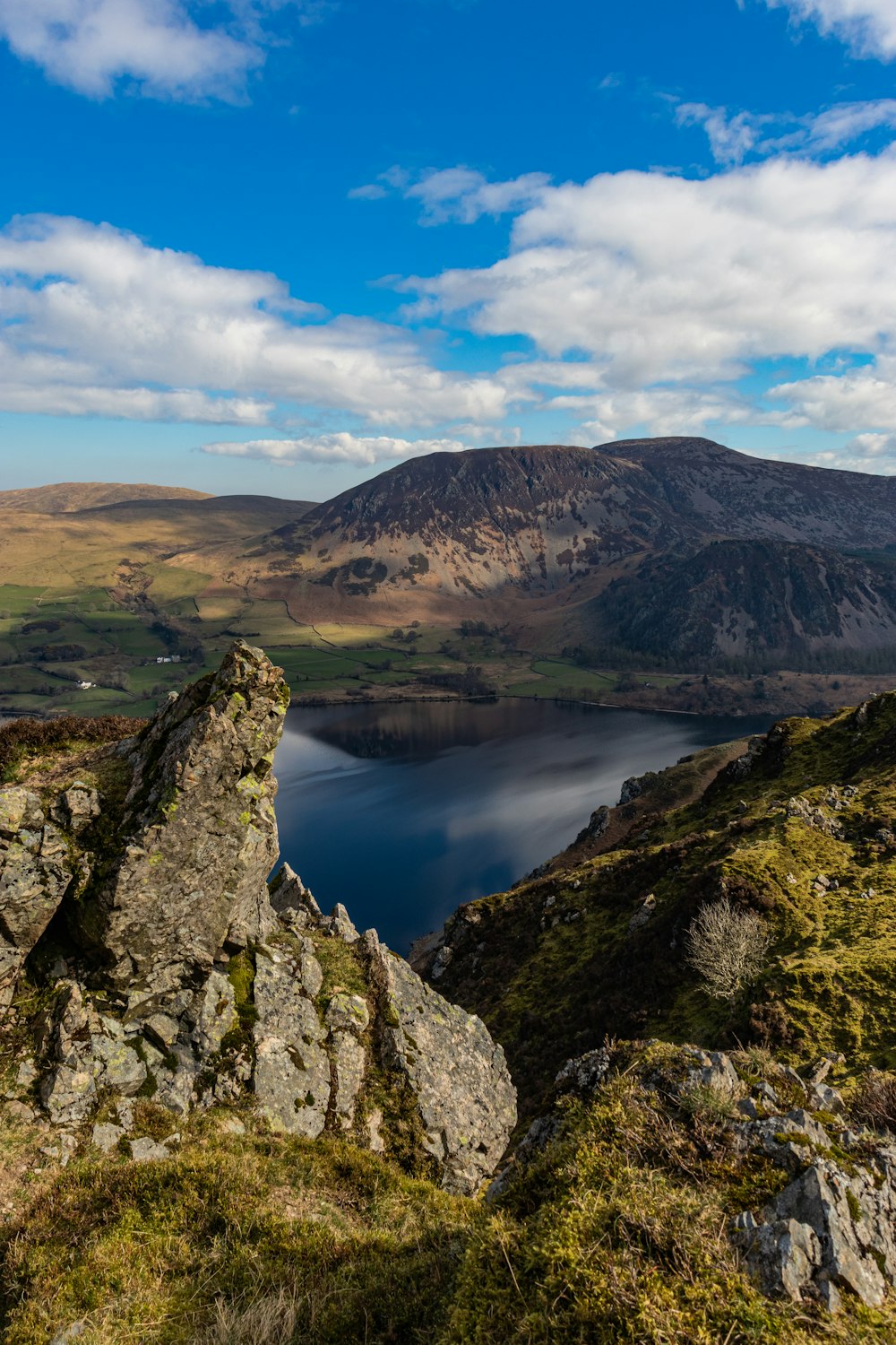 a large body of water surrounded by mountains