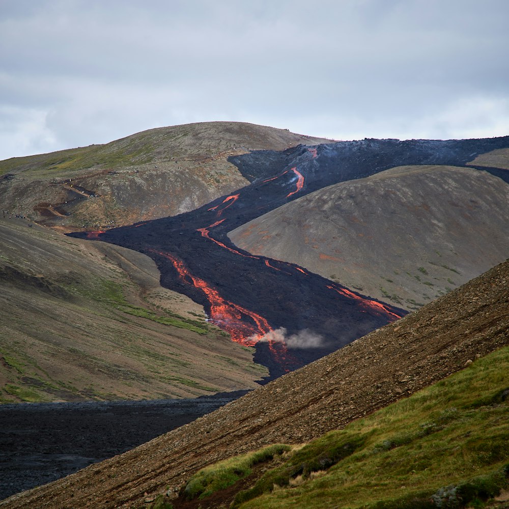 a mountain with a road going through it