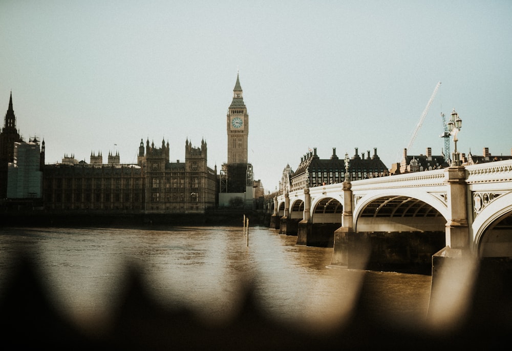 a view of the big ben clock tower from across the river