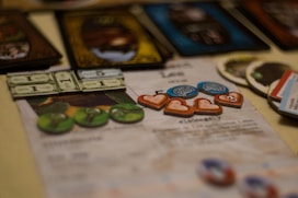 a close up of a table with a bunch of cards