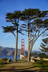 Golden Gate Bridge in San Francisco with blue skies