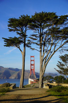 Golden Gate Bridge in San Francisco with blue skies