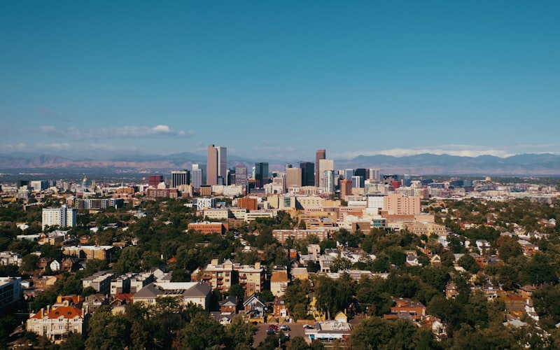 Denver skyline with Rocky Mountains