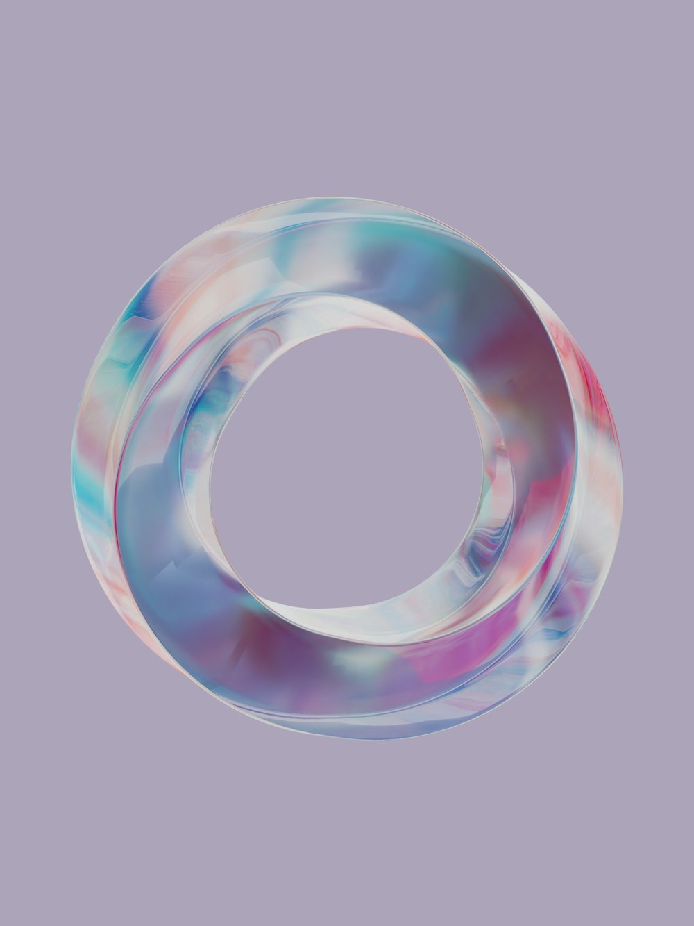 a circular object with a blue and pink design on it