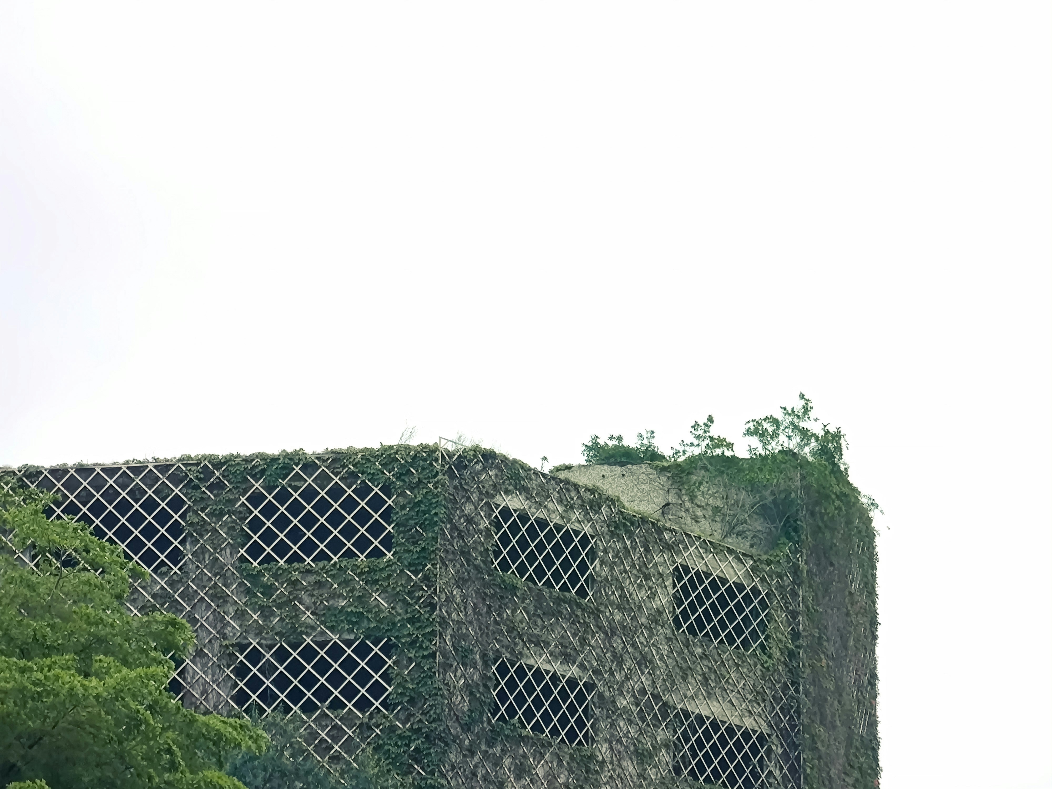 a very tall building with a bunch of plants growing on it