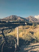 A scenic view of a bicycle parked in a park.