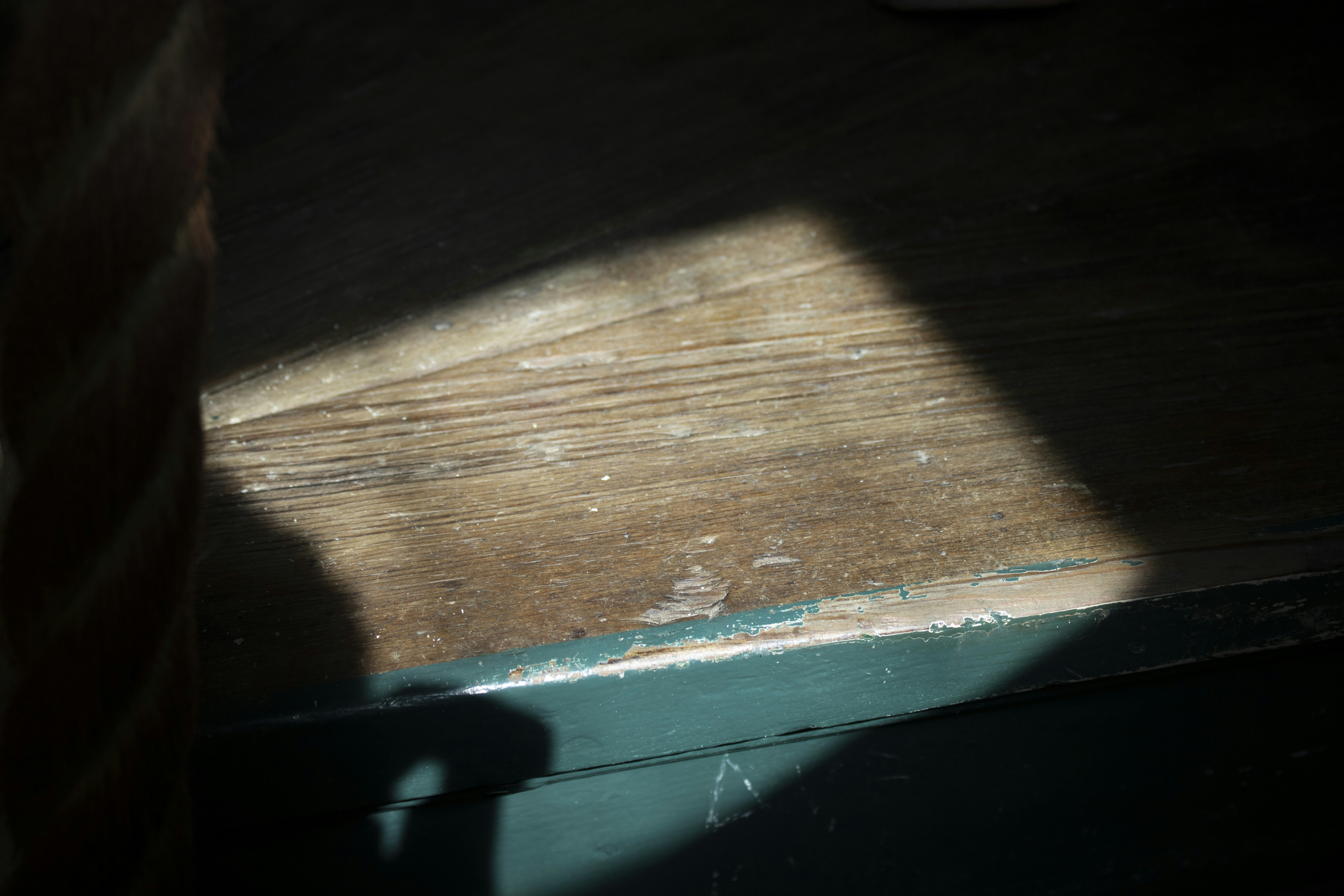 a shadow of a person standing on a wooden floor