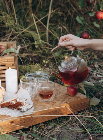 A serene tea ceremony in a Persian garden.