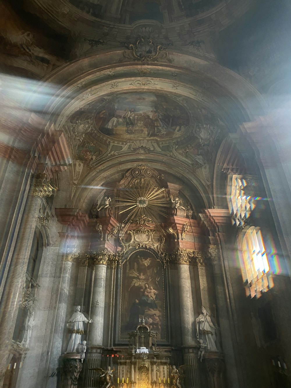 the sunlight is shining through the windows of a church