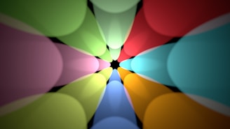 Close-up of a vibrant elliptical artwork blending smooth curves with sharp checkered contrasts.