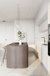 A beautifully crafted kitchen island showcasing modern design.