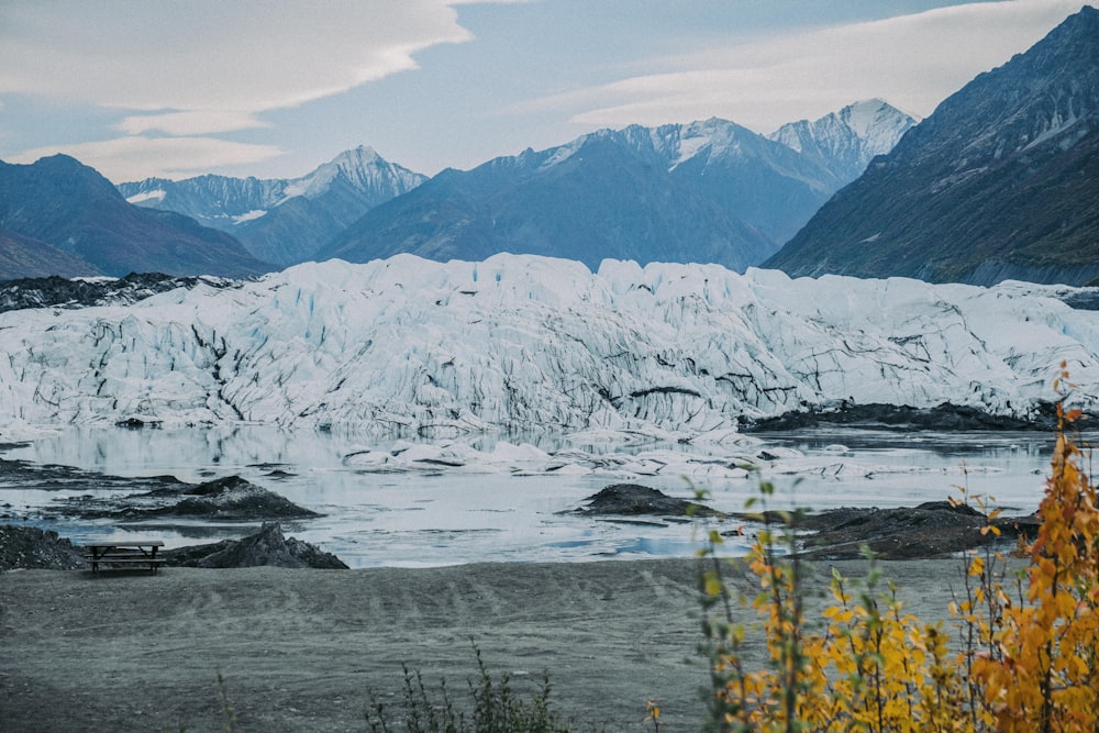 Matanuska Glacier surrounded by snow covered mountains