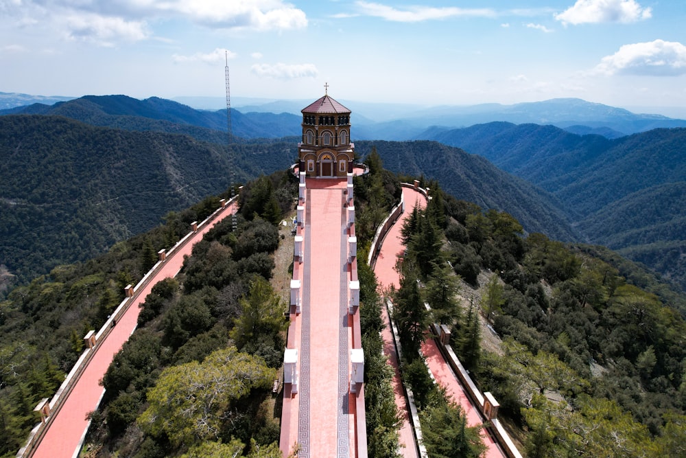 a tall tower in a forest