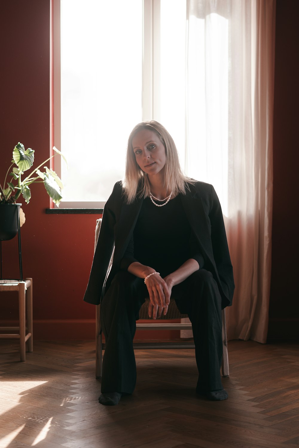 a woman sitting on a chair