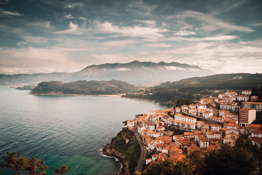 a city next to a body of water