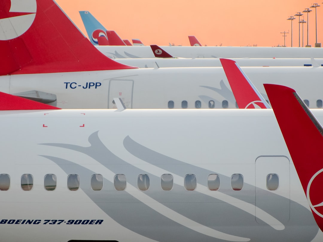 the wing of an airplane, airplanes in red tales
