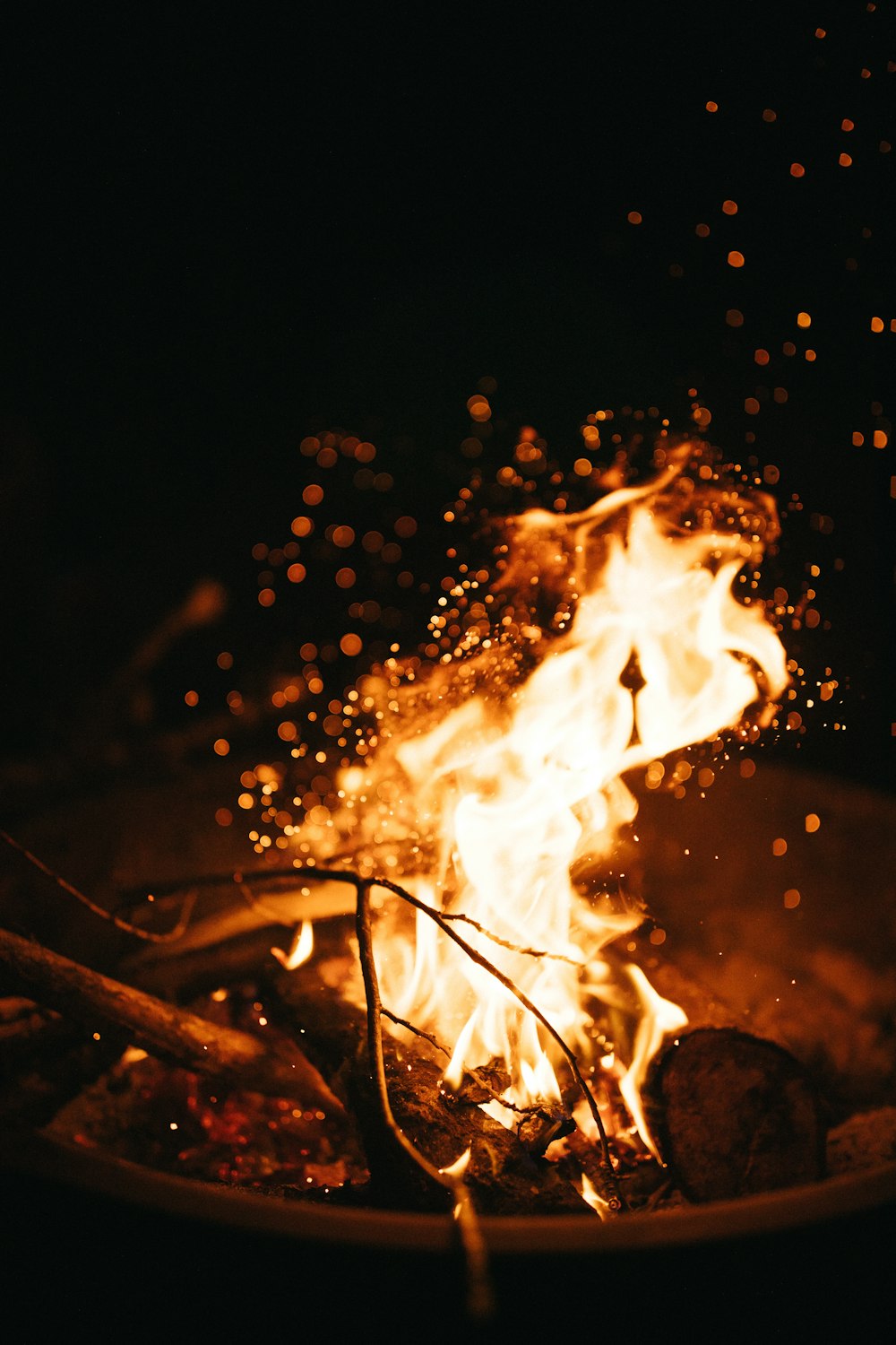 a fire with sparks