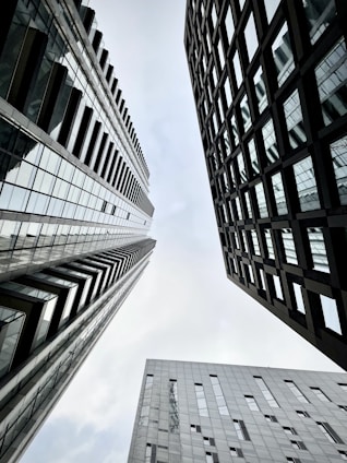 a low angle view of tall buildings