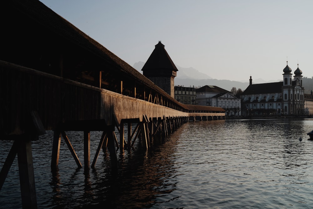 a wooden dock over water