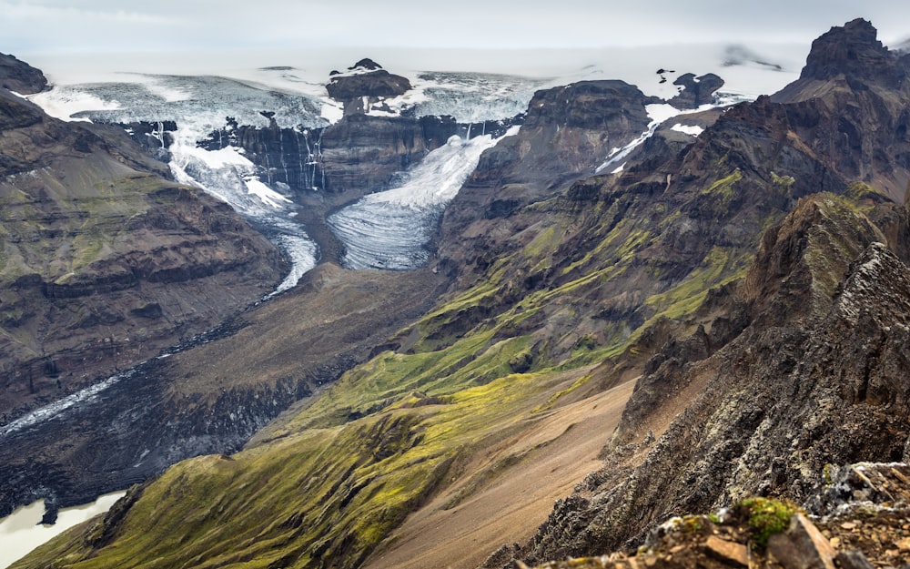 a mountain range with snow