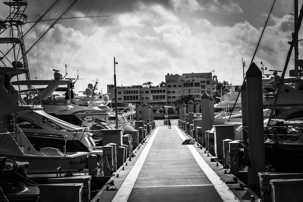 a dock with many boats