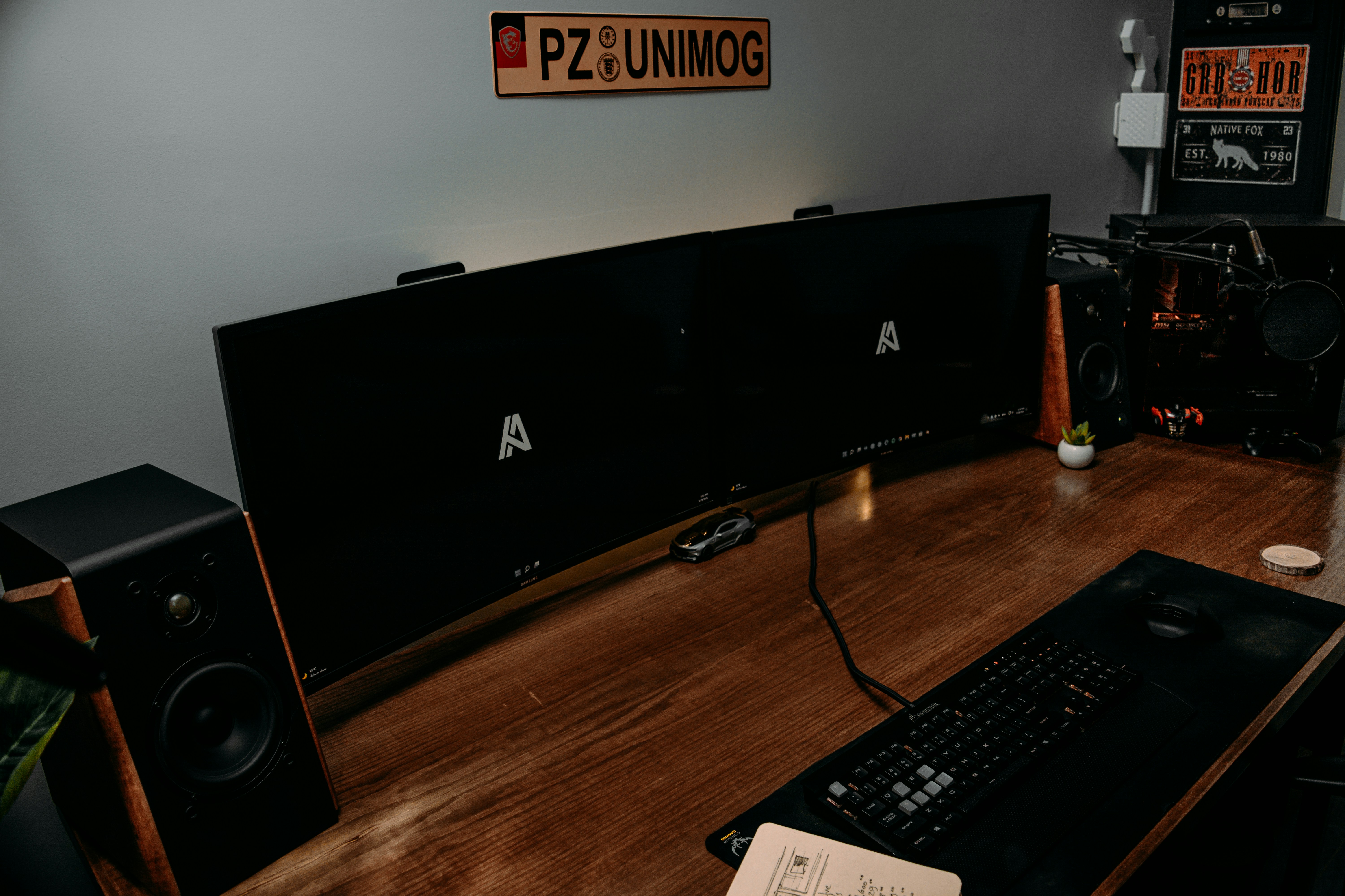 A computer on a desk