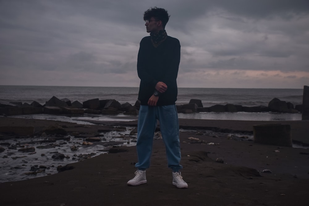 a man standing on a beach