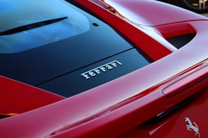 the front of a red car