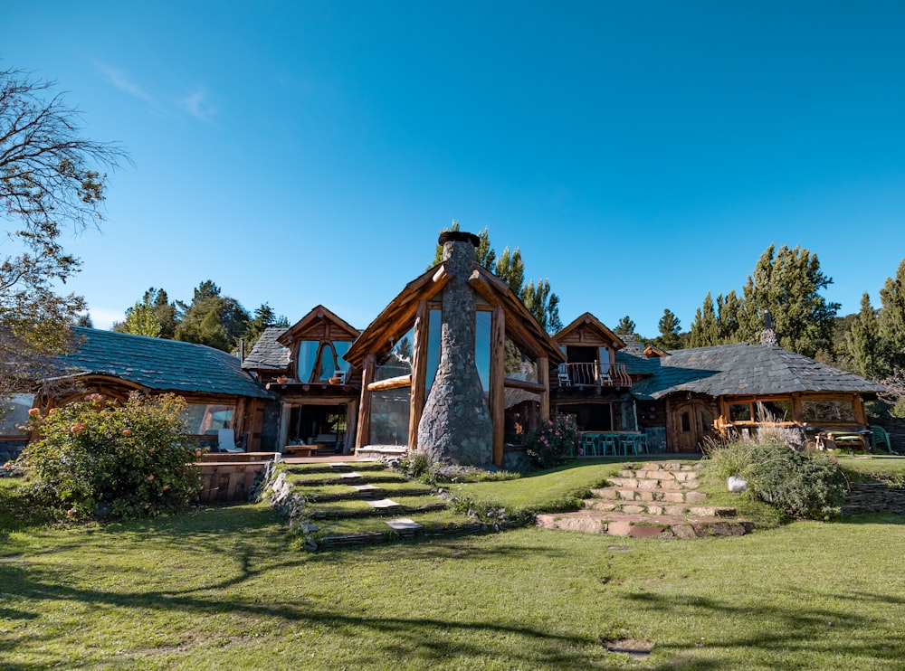 a house with a fountain in the front