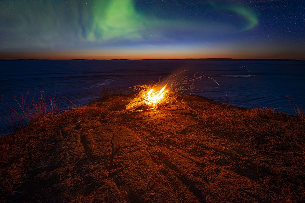 a fire on a beach