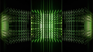 Futuristic digital marketing concept with glowing green and blue gradients