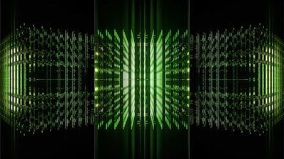 Futuristic digital marketing concept with glowing green and blue gradients