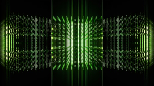 Futuristic digital interface with glowing software icons and network connections