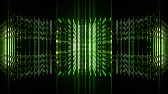 A sleek futuristic digital network visualization glowing with soft gradients and subtle 3D depth, representing connectivity and innovation.