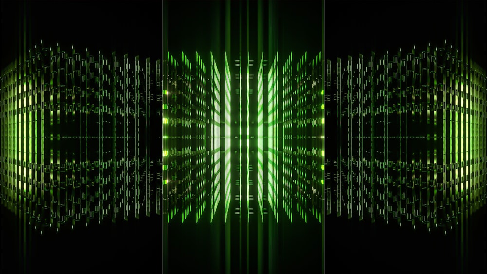a series of three images with a green and black background