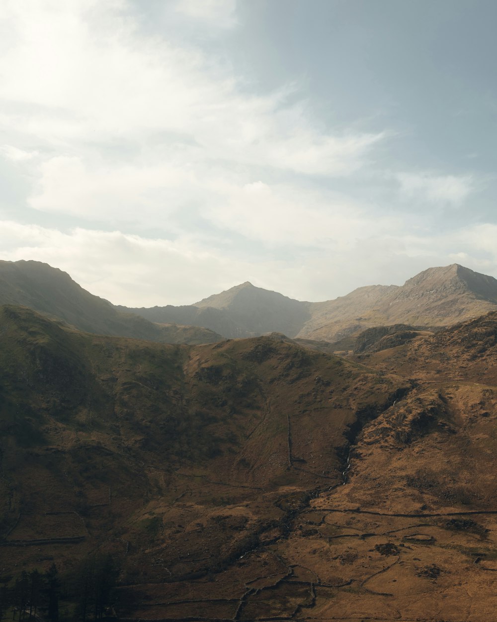 a landscape with hills and trees