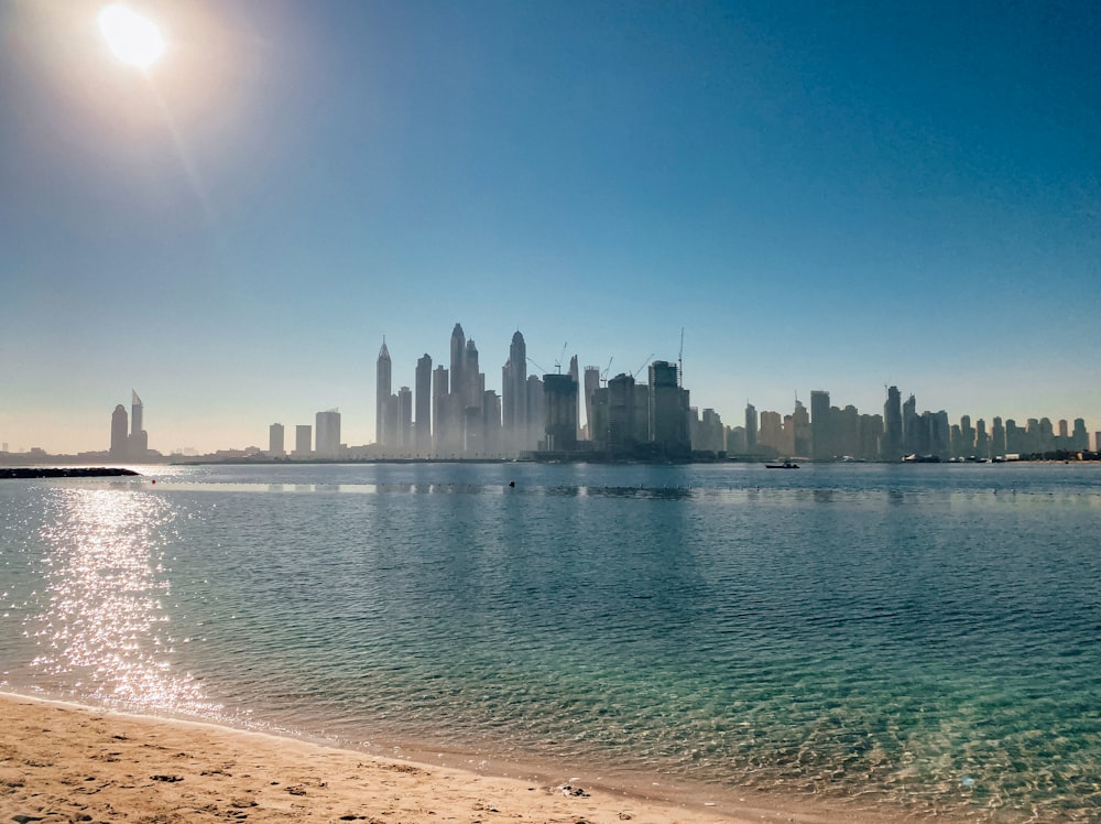 a city skyline across the water