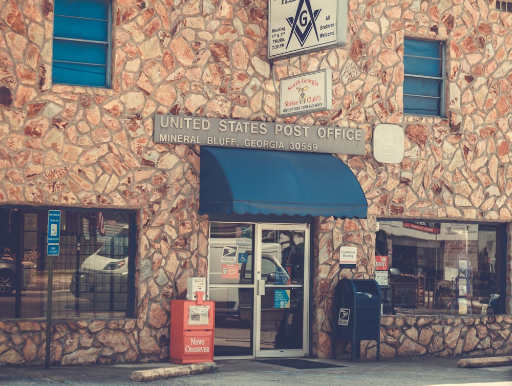 a building with signs on the front